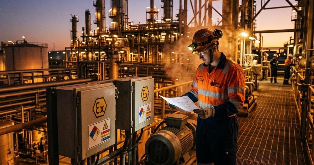 Detalhe de planta de classificação de áreas com raios de zona desenhados em torno de flanges e respiros de tanque.
